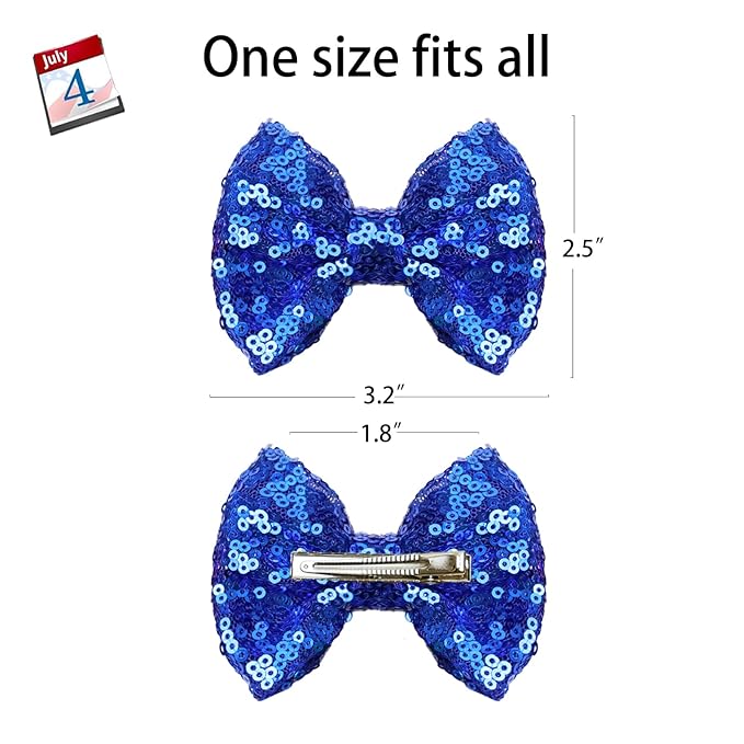 4th of July Sequin Hair Bows for Girls Blue Sparkly Alligator Clips Star Glitter Hair Accessories for Little Teen Toddler Girls Kids Independence Gift