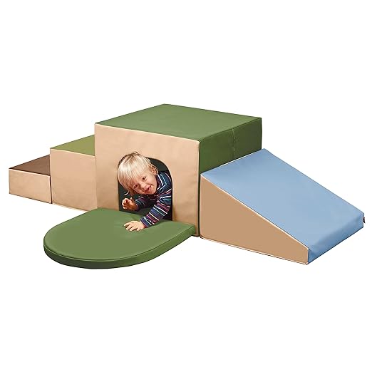 ECR4Kids SoftZone Single Tunnel Maze, Toddler Playset, Earthtone, 6-Piece