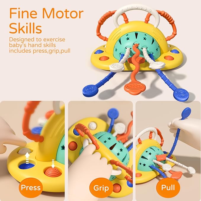 VoMii High Chair Toys with Suction Cup, Montessori Sensory Toys for 1 Year Old Fine Motor Skills,Food Grade Silicone Pull String Activity Gift for Baby Infant Toddlers