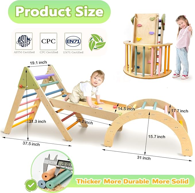 aiwo 7-in-1 Pikler Triangle Set Toddler Climbing Toys Indoor, Montessori Baby Climbing Gym, Climbing Set for Toddlers 1-3 Jungle Gym