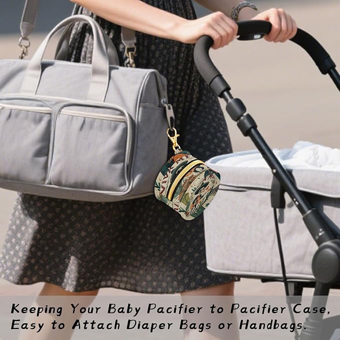 Pacifier Holder with Clip Pacifier Case for Diaper Bag Round Baby Pacifier Pouch Box Bag Portable Mexico Skull Guitar Cactus Beige