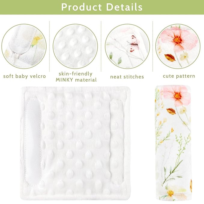 Carseat Strap Covers for Babies, Soft Seatbelt Covers for Kids, Reversible Baby Car Seat Strap Covers, Size: 6.5 x 6.5 inch, for Baby Car Seat, Stroller, Swing, High Chair, Colourful Flowers