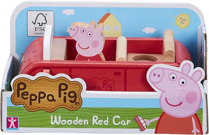 Peppa Pig Wooden Red Car, Push Along Vehicle, Imaginative Play, Preschool Toys, fsc Certified, Sustainable Toys, Gift for 2-5 Years Old