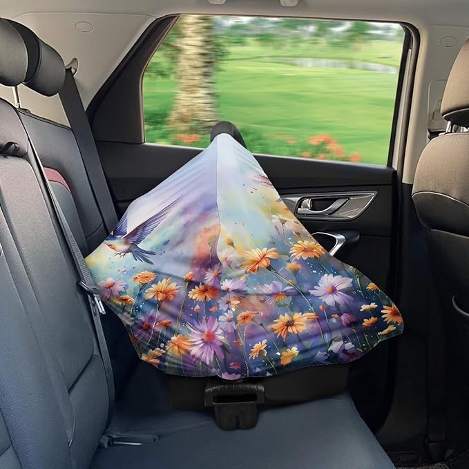 LedBack Floral Hummingbird Stretchy Car Seat Cover for Babies,Nursing Cover Breastfeeding Cover,Soft Breathable Baby Carseat Canopy