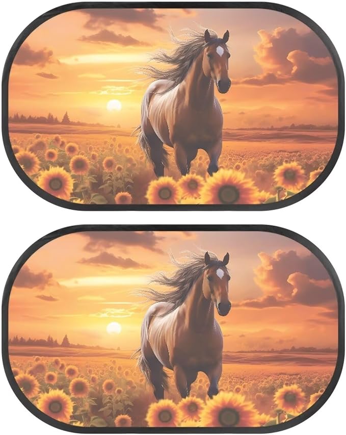 Bulopur Sunflower Horse 2 Pack Window Shades for Car UV Protection Breathable Car Seat Sun Protection Easy to Install Mesh Back Window Sun Shades for Car