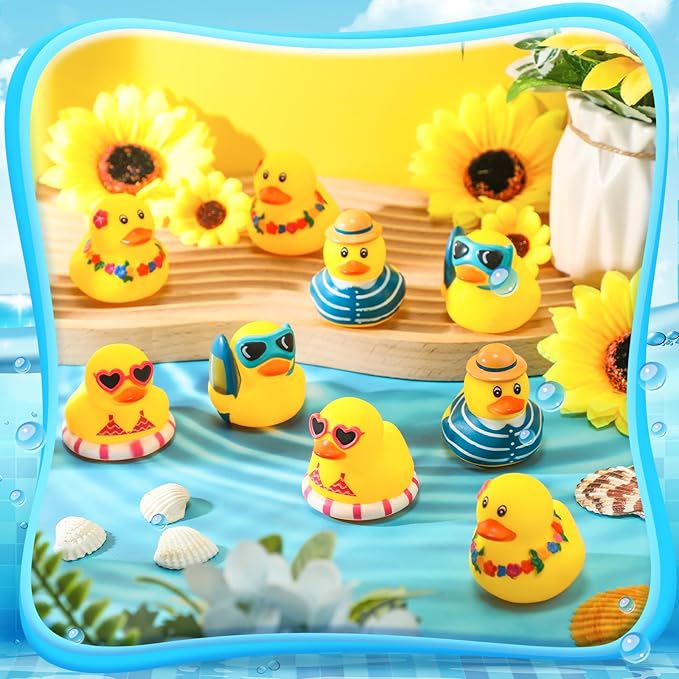 Honoson 72 Pcs Summer Beach Rubber Duckies Bulk Mini Rubber Duck Bath Toys Float Bathtub Ducky Cute Squeaky Ducky for Classroom Carnival Summer Birthday Baby Shower Party Favor (Yellow Series)