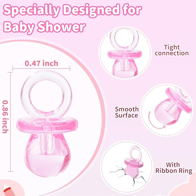 200 Pieces 0.86 Inch Baby Pacifier Baby Shower Plastic Pacifier for Baby Shower Pacifier, Baby Shower Gender Show Party Decoration DIY Birthday Party Gift (Pink)