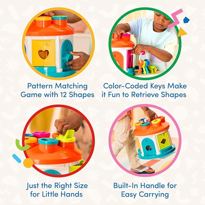Battat – Shape & Color Sorting Toy – Developmental Toy – Pattern Matching Game – Color – Coded Keys – 2+ Years – Shape Sorter House