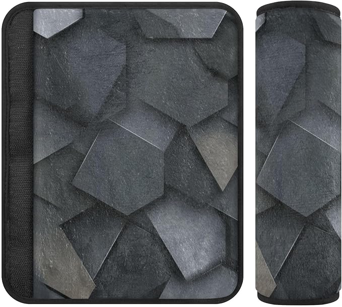 2 Pack Seatbelt Covers Seat Belt Cover Pad for Adults Boys Girls Car Seat Strap Covers Pads Cushion Universal Shoulder Strap Pad Protector for Backpack Camera Bag 6.5 Inch Dark Gray and Black Polygons