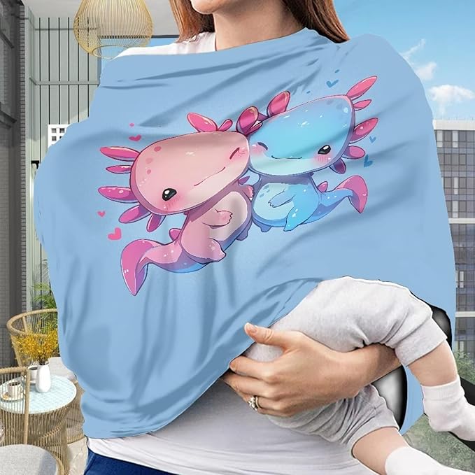 Biyejit Cute Axolotls Nursing Cover, Car Seat Cover, Shopping Cart Cover & Infinity Scarf – Breathable, Multi-Use Nursing Cover Up for Breastfeeding, Carseat Canopy & Stroller Cover