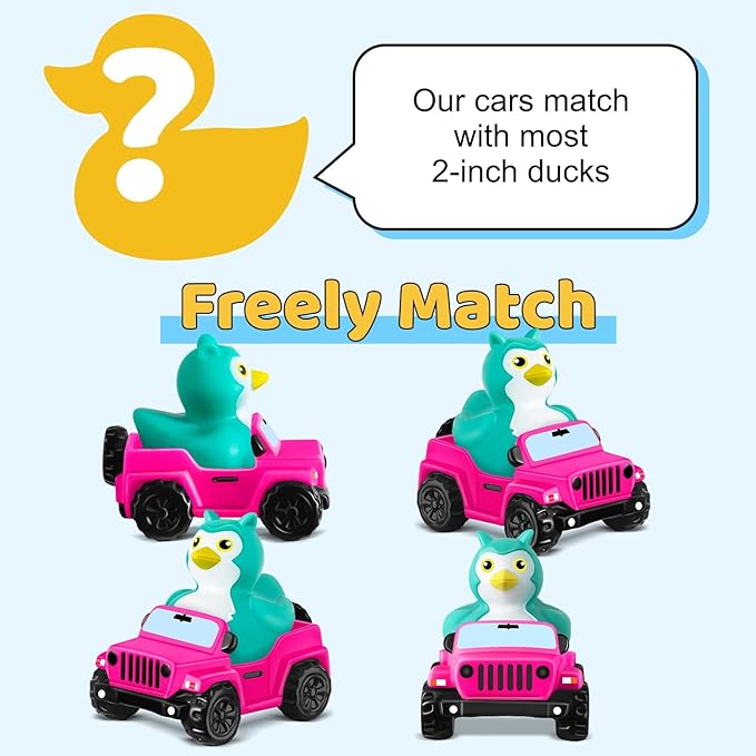 ANGGIKO 3.5 Inch Pink Car Toy Match Most 2 in Rubber Ducks, Ducks for Jeeps, Vehicle Toys for Car Dashboard Decorations Accessory Rubber Duck Collection, Easter Basket Stuffers for Kids Party Favors