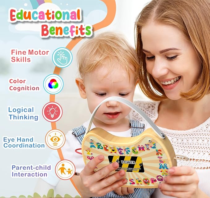 flycoost Busy Board with LED Light Switches,Toddlers Montessori Educational Toys for 1 2 3 Years Olds,Wooden Autism Activity Baby Busy Board,Sensory Travel Toys 1+ Year Old Boy&Girl Birthday Gift