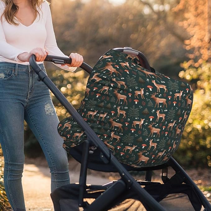 Deers Forest Mushroom Baby Car Seat Covers Carseat Canopy Soft Infant Stroller Cover Nursing Breastfeeding Covers for Girls Boys Newborn