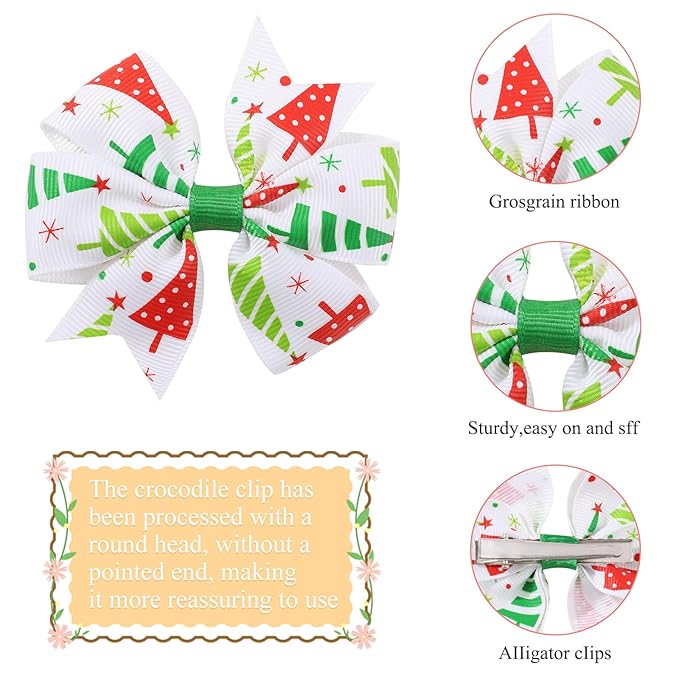 Choicbaby Christmas Hair Bows for Girls 3 Inches Red Hair Bows Clips for Toddler Christmas Pinwheel Bows Grosgrain Ribbon Kids Hair Accessories 6 Pack