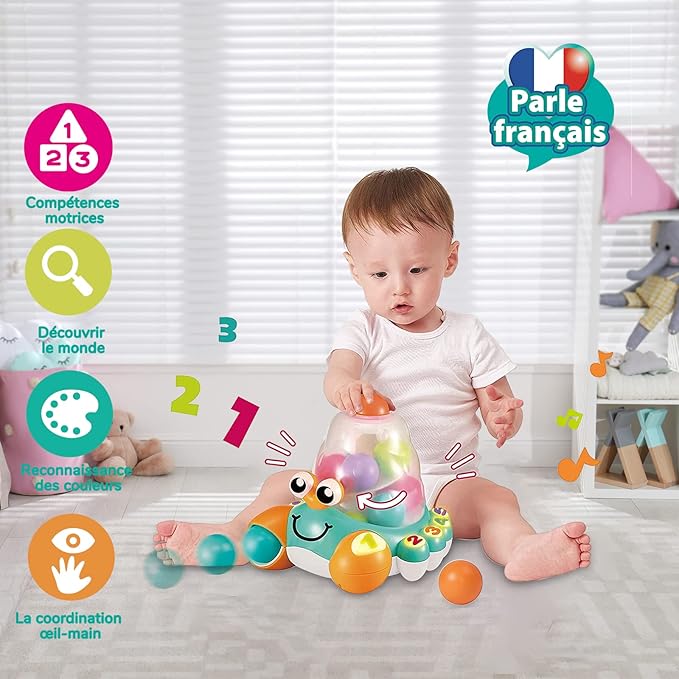 auby Crab Baby Toy Crab Ball Launcher for Babies 12+, Multi-Colour