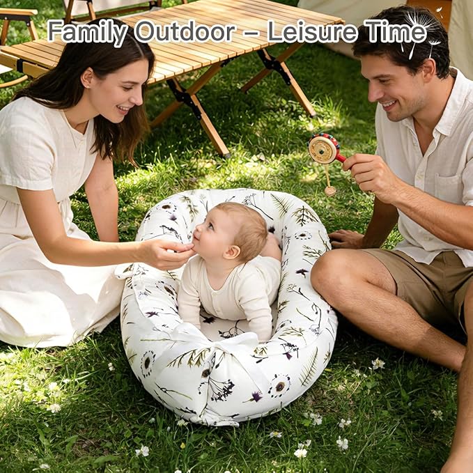 Baby Support Cushion | Organic Cotton Infant Support Cushion | Reversible, Adjustable & Portable Floor Cushion | Soft, Breathable, Washable Cover | Forest
