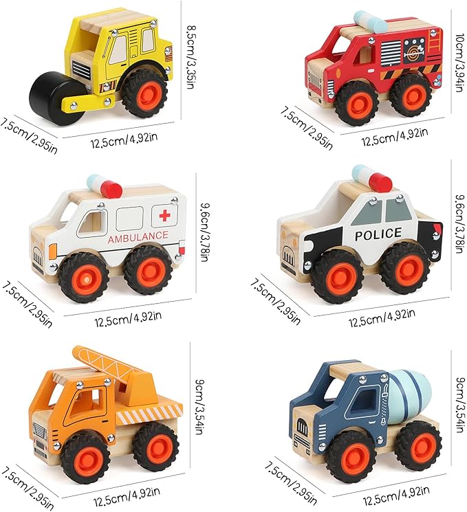 6Pcs Wooden Cars for Toddlers 1-3,Car Toys,Push and Go Vehicle,Kid Vehicle Toys,Hand Push Car Toys for 1+ Year Old,Montessori