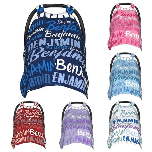 Personalized Baby Car Seat Canopy for Babies, Custom Name Baby Car Seats Covers for Boys Girls, Opening Minky Nursing Breastfeeding Cover for Infant, Carseat Canopies for Newborn (Navy)