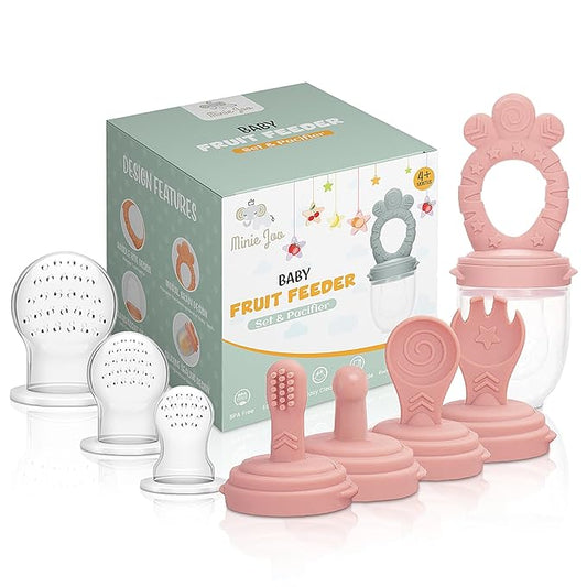 Baby Fruit Feeder Set – BPA-Free Silicone Fresh Food Feeder with 3 Replacement Teats, Teething Feeder for Fruits & Purees, Safe Self-Feeding for Babies 4+ Months