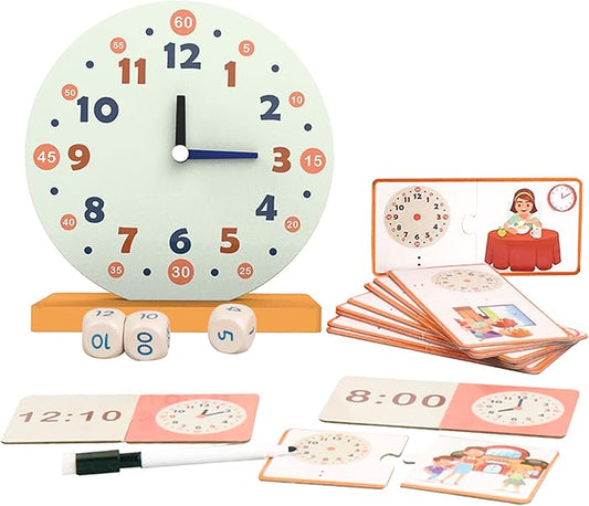 Wooden Toys for Learning Clock Game Set - 29 Piece,Learning Clocks for Kids, Clocks and Time Teaching Aids for Pen Included, Homeschool Supplies-Telling Time Teaching Clock for Kids Ages 3+