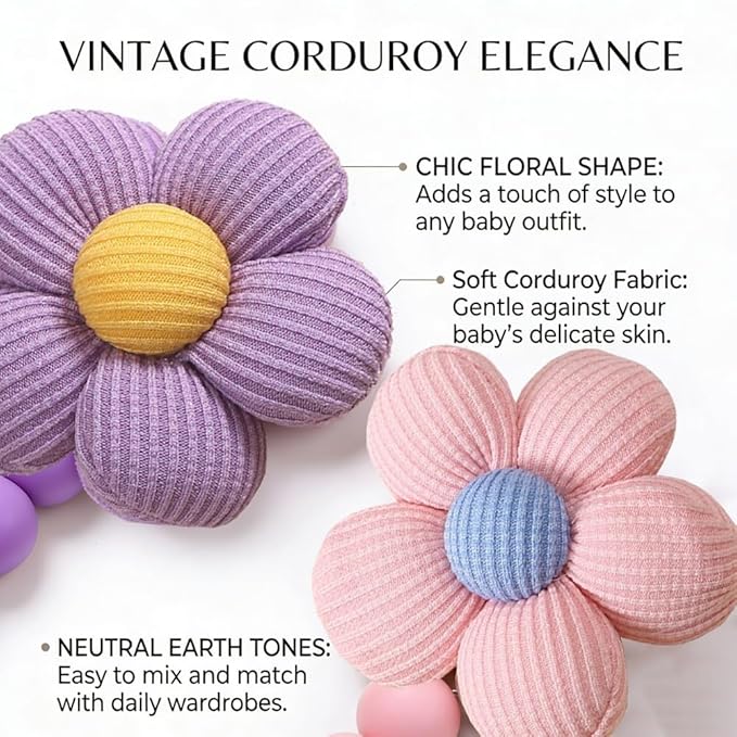2pcs Flower Pacifier Clip, Silicone Bead Pacifier Clip for Baby Girls Pink Purple Color Daisy Birthday Christmas Gift(B)