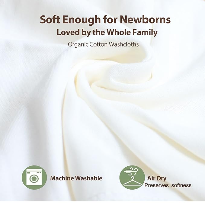 Organic Cotton Baby Washcloths - 10 Pack | Ultra-Soft Newborn Face Bath Towel - Reusable Baby Wipes for Delicate Skin Thin & Lightweight (Multicolor)
