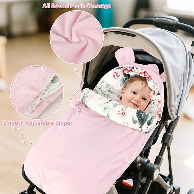 Pea Pod Baby Car Seat Blanket Stroller Footmuff Bunting Bag, Baby Sleeping Bag Fleece Plush Swaddle Blanket for Cold Weather Winter Must Have Outdoor Walking Warmth for Newborn to Infant (Camellia)