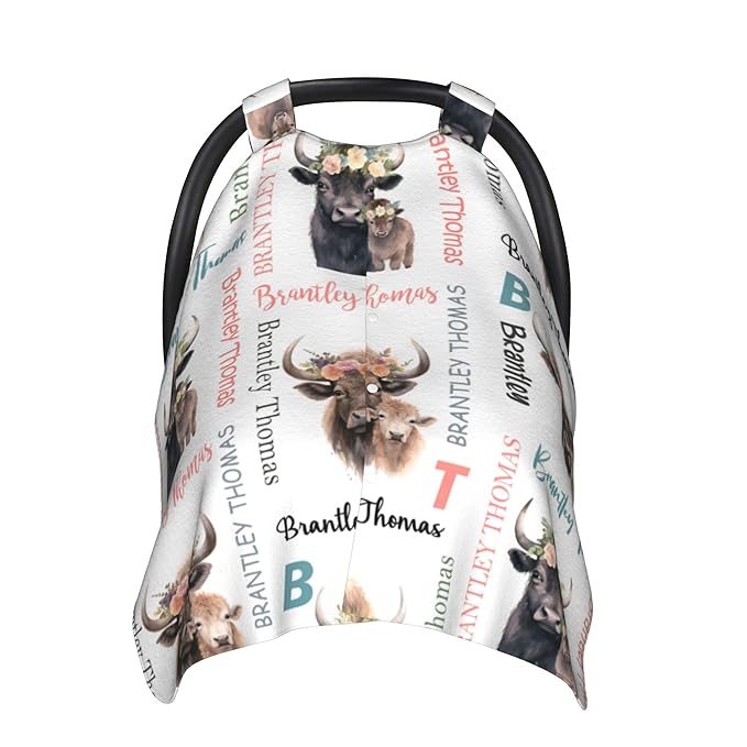 Custom Baby Car Seat Canopy Personalized Car Seat Covers with Name for Baby Boys Girls Customized Buffalo Nursing Breastfeeding Cover Infant Carseat Canopies Newborn Minky Baby Blanket