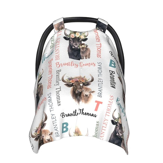 Custom Baby Car Seat Canopy Personalized Car Seat Covers with Name for Baby Boys Girls Customized Buffalo Nursing Breastfeeding Cover Infant Carseat Canopies Newborn Minky Baby Blanket