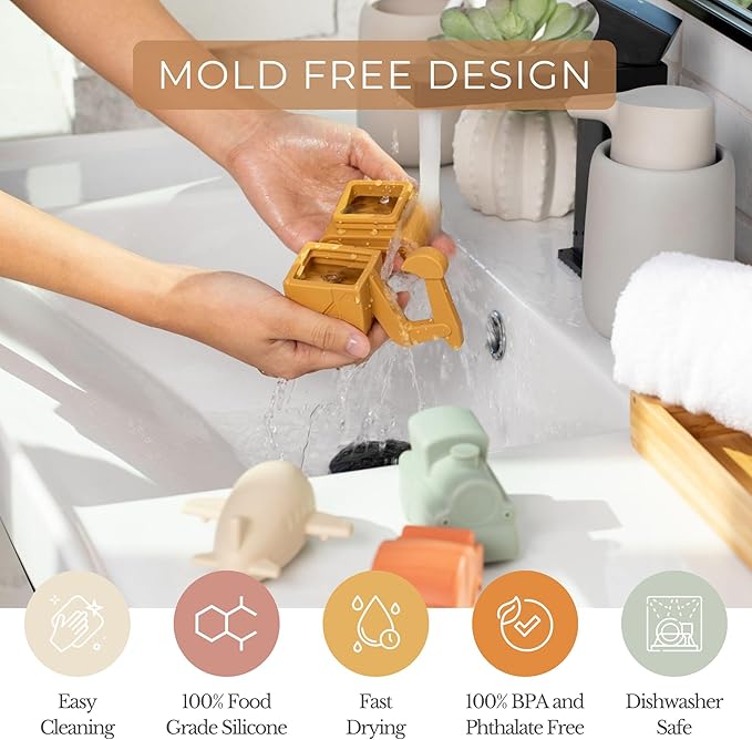 Brooklyn Neutral Vehicle Bath Set, Non Toxic Aesthetic Toys for Baby and Toddler, Includes a Car, Plane, Excavator and Train, Perfect for Bathtub, Water Tables, and Beach Play