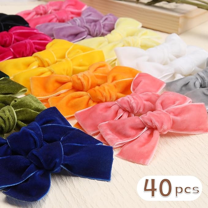 Oaoleer 40Pcs 3.5Inch Hair Bows for Toddler Girls, Velvet Neutral Pigtail Bows Alligator Clips Hair Barrettes Accessories for Baby Little Girls Kids in Pairs