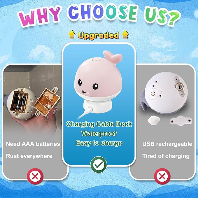 Gigilli Baby Girl Bath Toys, Light Up Whale Sprinkler Bath Toys for Kids Ages 1-3, Pool Water Table Bathtub Fountain Toy for Toddler 6-12 Months, Easter Basket Stuffers Birthday 1 Year Old Girls Gifts