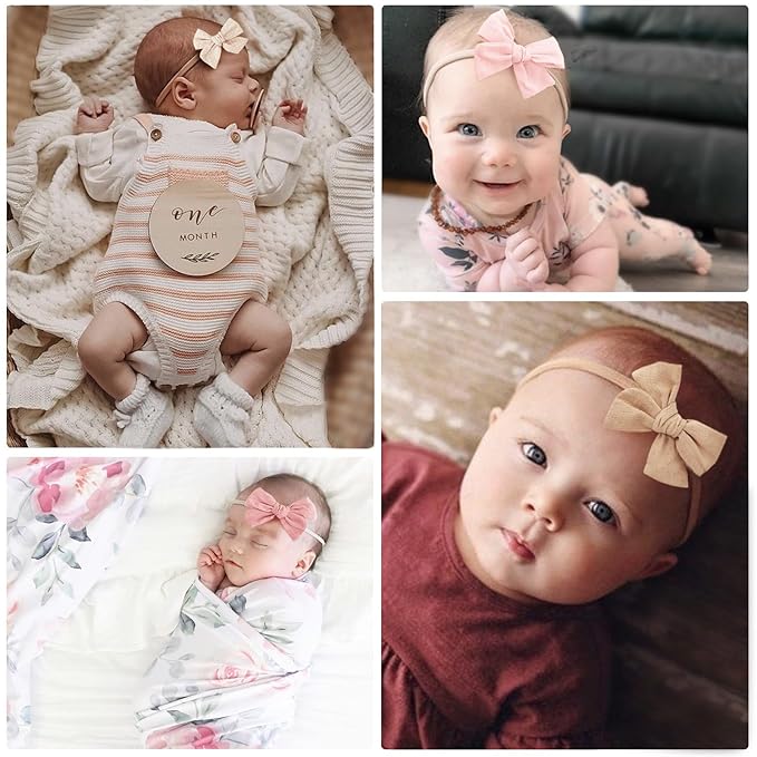 AQOKKA Baby Girl Headbands with Bows Soft Nylon Newborn Toddler Hairbands Handmade Baby Hair Accessories for Infant Girls Kids