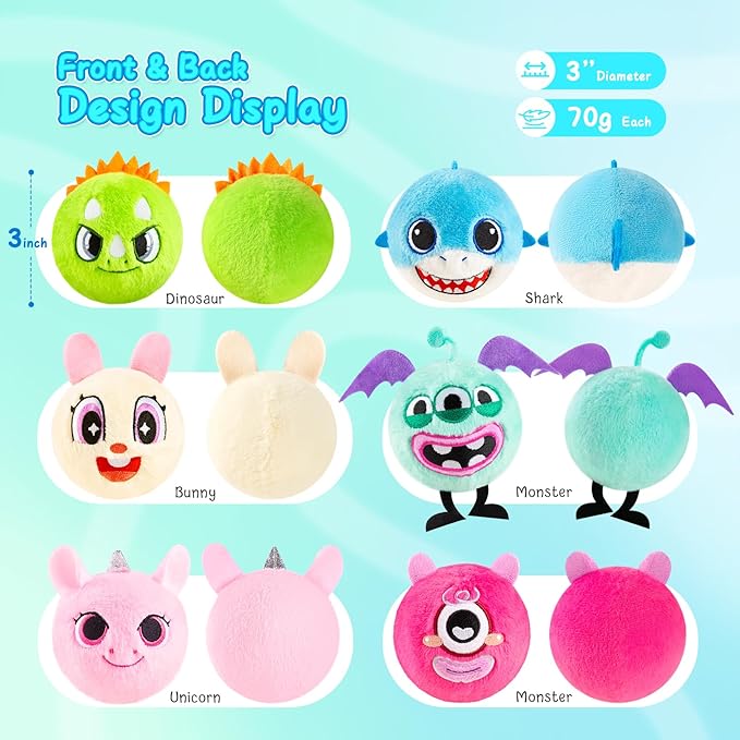 ZOOJOY 6 Pcs Plush Bouncy Balls for Kids, 3-Inch Soft Sensory Toys with Unicorn, Easter Bunny, Monster, Dinosaur & Shark, High Bounce Foam Easter Basket Stuffers Balls Gift for Boys & Girls 6 M+