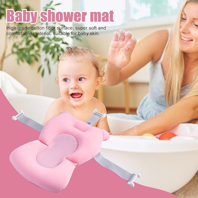 Baby Bath Pad | Foldable Travel Baby Baths Tub, Babies Tub with Soft Baths Mat, Babies Bath Seat Support Net, Non-Slip, 3 Safety Belts, for Home Travelling