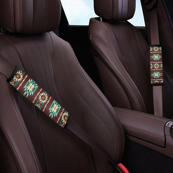 AFPANQZ Two Packs Car Seat Belt Pads Covers Vintage Aztec Graphhics Safety Seatbelt Cushion Pad Shoulder Straps Pads for Bags Car Accessories Decor