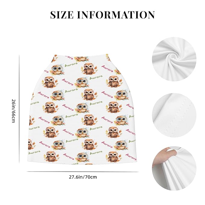 Personalized Baby Car Seat Covers for Babies, Custom Owl Nursing Breastfeeding Carseat Canopy with Name, Infant Stroller Covers for Newborn Girls Boys, Breathable Carseat Cover