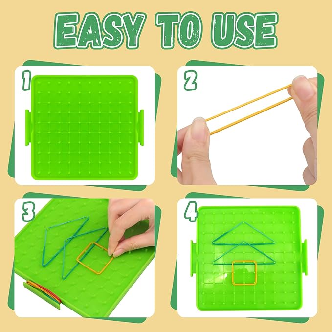 8 Pack Plastic Mathematical Manipulative Material Array Block Geo Board with 80 Latex Bands for Kids(4 Colors)