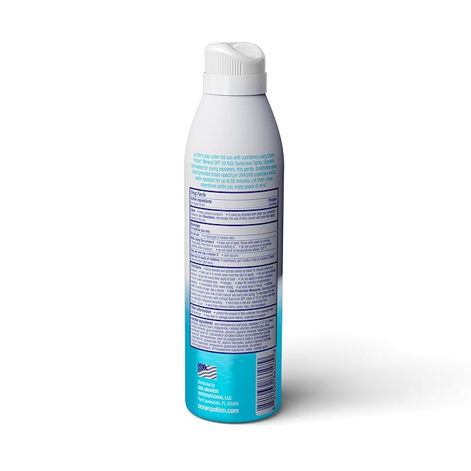 Ocean Potion Sun Care Kids Mineral Sunscreen Continuous Spray SPF 50, Zinc Oxide Mineral Sunscreen Body Spray, Broad Spectrum UVA/UVB Protection, Non-Greasy Water-Resistant Sunscreen for Kids, 5.5 oz
