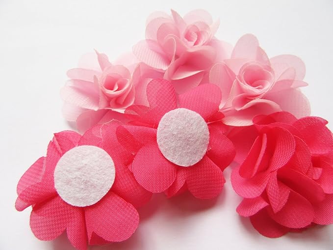 YYCRAFT Pack of 30 Chiffon Flower 2" Hair Flower Headband-Pink/Hot Pink