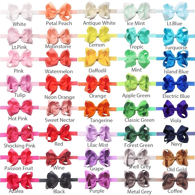 CellElection 40 Colors Baby Grosgrain Ribbon Hair Bows Headbands 4.5Inch Hair Bows Headbands Big Bow Hair Bands Hair Accessories for Baby Girls Infants Toddlers Newborns