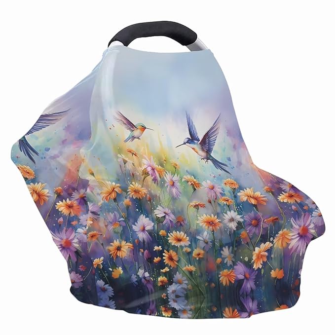 LedBack Floral Hummingbird Stretchy Car Seat Cover for Babies,Nursing Cover Breastfeeding Cover,Soft Breathable Baby Carseat Canopy