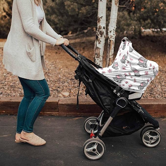 Elephant Nursery Decor Car Seat Covers for Babies Boy Girl Capony Covers Animal Nursing Cover Breastfeeding Scarf Soft Breathable Stretchy Coverage, Butterflies Infant Stroller Cover Shopping Cart