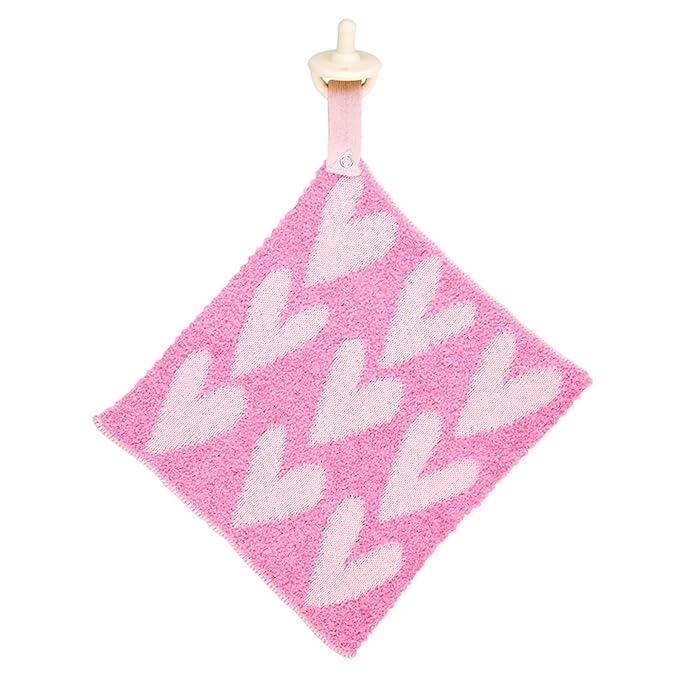 Stephan Baby Plush Blankets - Soft Absorbent Blankie with Paci-Clip for Pacifiers and Teething Toys, 9" Square, Hearts