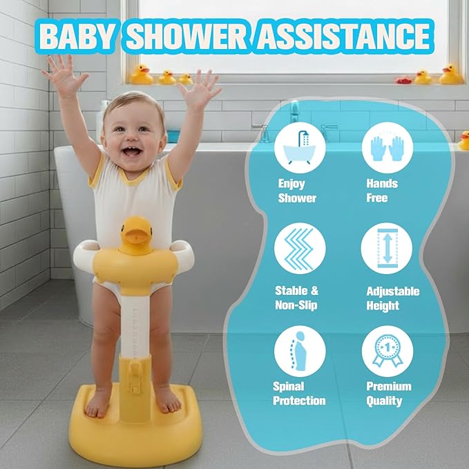 Adjustable Baby Shower Stand Support | Safety & Non-Slip Baby Bath Stand | Standing Bathtub for Infants 8-36 Months | Toddler Shower Support with 55 Lbs Capacity | Ideal Gift for Babies Bath