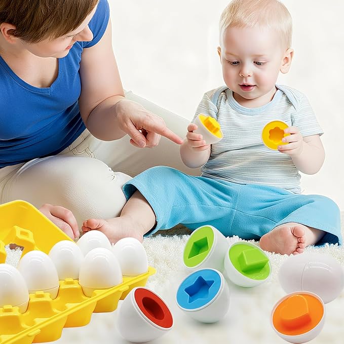 WEEJOYGAM Toddler Montessori Toys for 1 2 3 Year Old Boy Girl Easter Eggs Basket Stuffers Birthday Gift, Sensory Color Sorting Matching Eggs for Toddlers 1-3 Educational Shape Sorter Puzzle Fine Motor