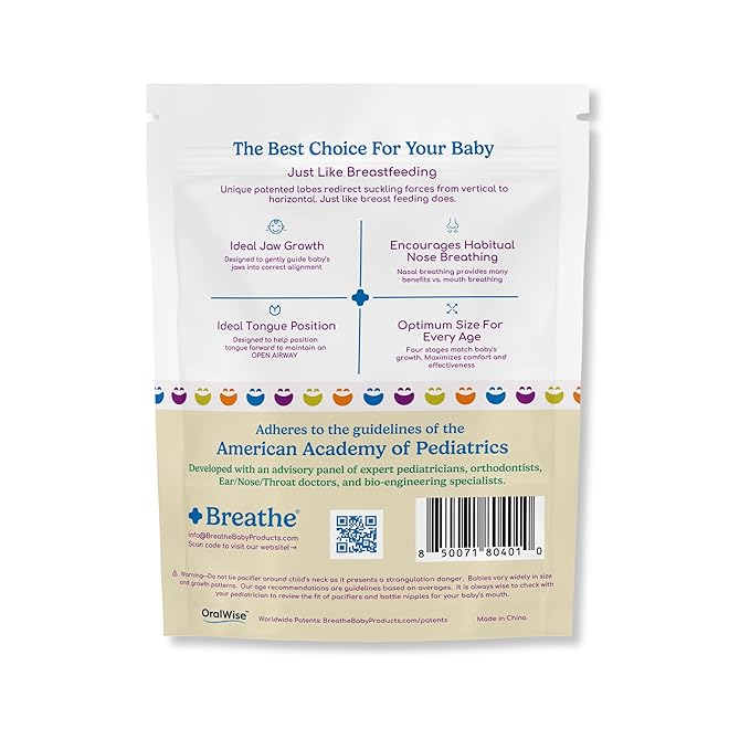 Breathe Orthodontic Baby Pacifier – Natural Oral & Facial Development – BPA-Free, Latex-Free, Pediatrician Developed – 100% Silicone 2 Pack (4-6 Months)