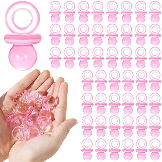 48 Pcs Acrylic Pacifiers for Baby Shower Game Girl, 1.75’’ Baby Shower Pacifiers, Bulk Pacifier for Hunt Games, Decoration DIY, Gender Reveal Table Scatter, Party Favors(Pink)