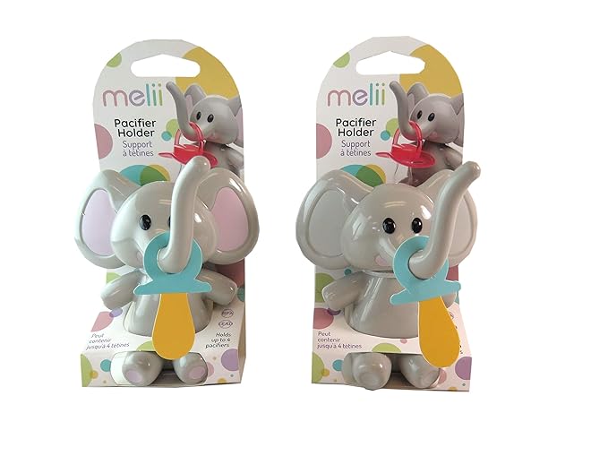 melii Elephant Pacifier Holder – Pacifier Storage – Grey with Pink Ears