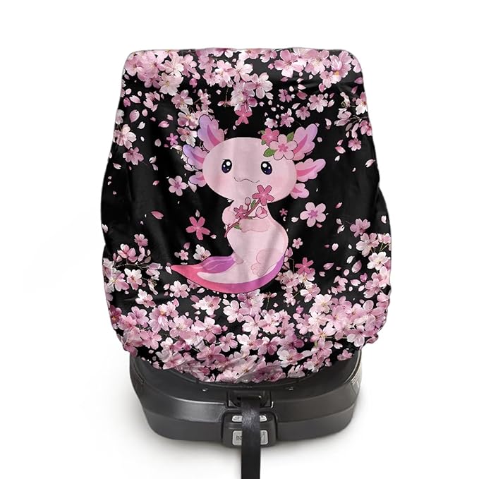 Axolotl Car Seat Cover for Baby Carseat, Cherry Blossom Car Seat Sun Shade Cover, Easy to Install, Sun Protection Reflector UV Ray Helpers